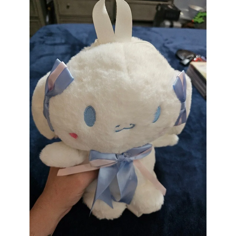 Sanrio Cinnamoroll Plush Backpack White Faux Fur Kawaii Bag Blue Pink Bows